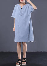 Load image into Gallery viewer, French denim blue Cotton quilting dresses v neck loose summer Dress