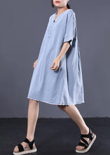 Load image into Gallery viewer, French denim blue Cotton quilting dresses v neck loose summer Dress