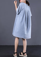 Load image into Gallery viewer, French denim blue Cotton quilting dresses v neck loose summer Dress