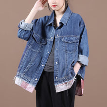 Load image into Gallery viewer, French lapel patchwork Fine fall clothes For Women denim blue Dresses women coats