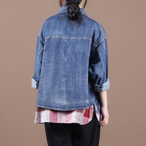 French lapel patchwork Fine fall clothes For Women denim blue Dresses women coats