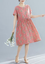 Load image into Gallery viewer, French o neck drawstring Chiffon dress pink print Dresses summer