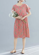 Load image into Gallery viewer, French o neck drawstring Chiffon dress pink print Dresses summer