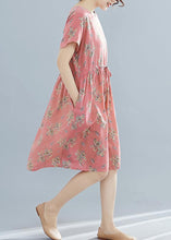 Load image into Gallery viewer, French o neck drawstring Chiffon dress pink print Dresses summer