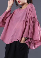 Load image into Gallery viewer, French pink linen tunic top ruffles sleeve daily summer tops