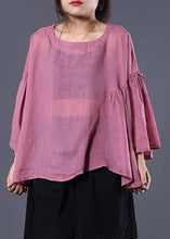 Load image into Gallery viewer, French pink linen tunic top ruffles sleeve daily summer tops