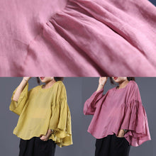 Load image into Gallery viewer, French pink linen tunic top ruffles sleeve daily summer tops