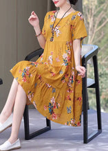 Load image into Gallery viewer, French red print Cotton clothes o neck pockets Art summer Dresses