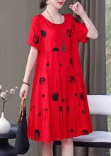 Load image into Gallery viewer, French red print Cotton clothes o neck pockets Art summer Dresses