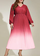 Load image into Gallery viewer, Gradient Color Watermelon Red Wrinkled Elastic Waist Silk Maxi Dresses Fall