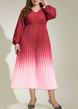 Load image into Gallery viewer, Gradient Color Watermelon Red Wrinkled Elastic Waist Silk Maxi Dresses Fall