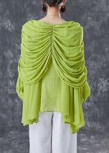 Load image into Gallery viewer, Grass Green Chiffon Blouses V Neck Wrinkled Summer