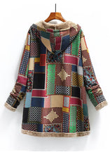 Load image into Gallery viewer, Green Button Pockets Patchwork Warm Fleece Coat Hooded Fall