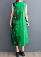 Load image into Gallery viewer, Green Patchwork Cotton Long Dress V Neck Lace Up Sleeveless