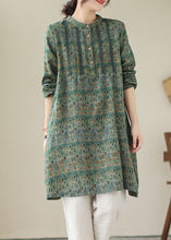 Load image into Gallery viewer, Green Patchwork Cotton Mid Shirts Dress Wrinkled Long Sleeve