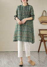 Load image into Gallery viewer, Green Patchwork Cotton Mid Shirts Dress Wrinkled Long Sleeve