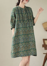 Load image into Gallery viewer, Green Patchwork Cotton Mid Shirts Dress Wrinkled Long Sleeve