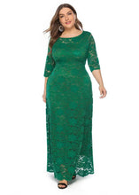 Load image into Gallery viewer, Green Patchwork Lace Maxi Dresses Wrinkled Hollow Out Bracelet Sleeve