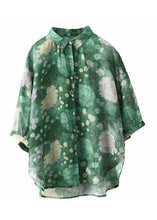 Load image into Gallery viewer, Green Patchwork Linen Shirt Top Button Print Half Sleeve