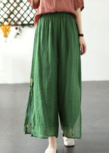 Load image into Gallery viewer, Green Patchwork Linen Wide Leg Pants Elastic Waist Side Open Summer