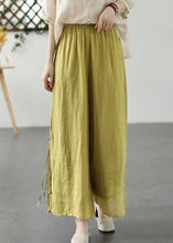 Load image into Gallery viewer, Green Patchwork Linen Wide Leg Pants Elastic Waist Side Open Summer