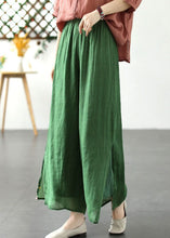 Load image into Gallery viewer, Green Patchwork Linen Wide Leg Pants Elastic Waist Side Open Summer