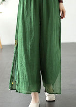 Load image into Gallery viewer, Green Patchwork Linen Wide Leg Pants Elastic Waist Side Open Summer