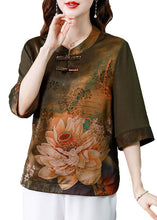 Load image into Gallery viewer, Green Patchwork Print Silk Shirt Oriental Button Summer