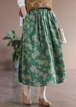 Load image into Gallery viewer, Green Print Pockets Patchwork Cotton Skirts Wrinkled Summer