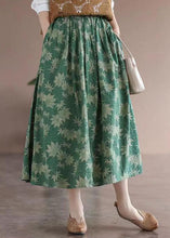 Load image into Gallery viewer, Green Print Pockets Patchwork Cotton Skirts Wrinkled Summer