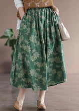 Load image into Gallery viewer, Green Print Pockets Patchwork Cotton Skirts Wrinkled Summer