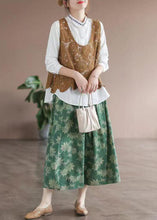 Load image into Gallery viewer, Green Print Pockets Patchwork Cotton Skirts Wrinkled Summer