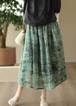 Load image into Gallery viewer, Green Print Pockets Patchwork Linen Skirts Wrinkled Summer