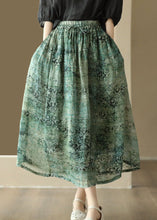 Load image into Gallery viewer, Green Print Pockets Patchwork Linen Skirts Wrinkled Summer