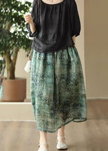 Load image into Gallery viewer, Green Print Pockets Patchwork Linen Skirts Wrinkled Summer