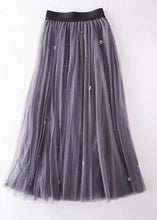 Load image into Gallery viewer, Grey Nail bead Patchwork Tulle Skirt Wrinkled Spring