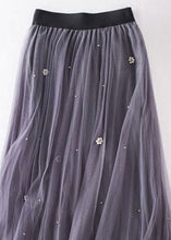 Load image into Gallery viewer, Grey Nail bead Patchwork Tulle Skirt Wrinkled Spring