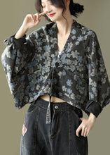 Load image into Gallery viewer, Handmade Black Floral Pockets Denim Long sleeve Short Coats