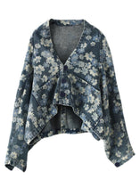 Load image into Gallery viewer, Handmade Black Floral Pockets Denim Long sleeve Short Coats