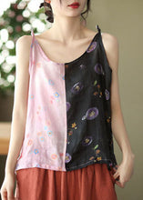 Load image into Gallery viewer, Handmade Black Pink Patchwork Linen Spaghetti Strap Tank Summer