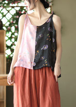 Load image into Gallery viewer, Handmade Black Pink Patchwork Linen Spaghetti Strap Tank Summer