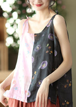 Load image into Gallery viewer, Handmade Black Pink Patchwork Linen Spaghetti Strap Tank Summer