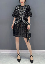 Load image into Gallery viewer, Handmade Black Sequins Patchwork False Two Pieces Dresses Spring