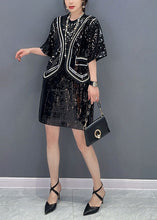 Load image into Gallery viewer, Handmade Black Sequins Patchwork False Two Pieces Dresses Spring