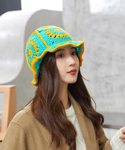 Load image into Gallery viewer, Handmade Blue Hollow Out Knit Bucket Hat