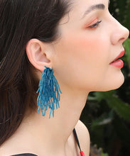 Load image into Gallery viewer, Handmade Blue Nail Bead Tassel Drop Earrings