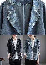 Load image into Gallery viewer, Handmade Blue Notched Print Button Denim Coat Spring