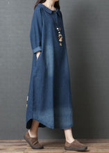 Load image into Gallery viewer, Handmade Blue PeterPan Collar Pockets  Patchwork Fall Denim Long sleeve Dresses