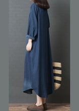 Load image into Gallery viewer, Handmade Blue PeterPan Collar Pockets  Patchwork Fall Denim Long sleeve Dresses