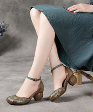 Load image into Gallery viewer, Handmade Buckle Strap Splicing Chunky Sandals Brown Cowhide Leather